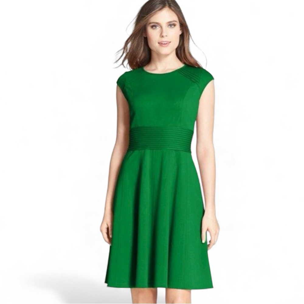 Eliza J Pintucked Waist Seamed Ponte Knit Fit & Flare Dress Size 10